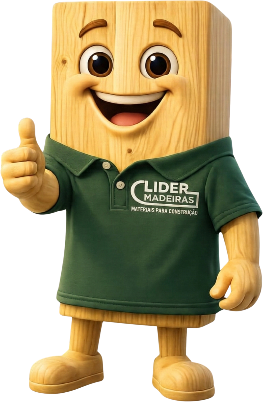 Mascote da Líder Madeiras fazendo sinal positivo